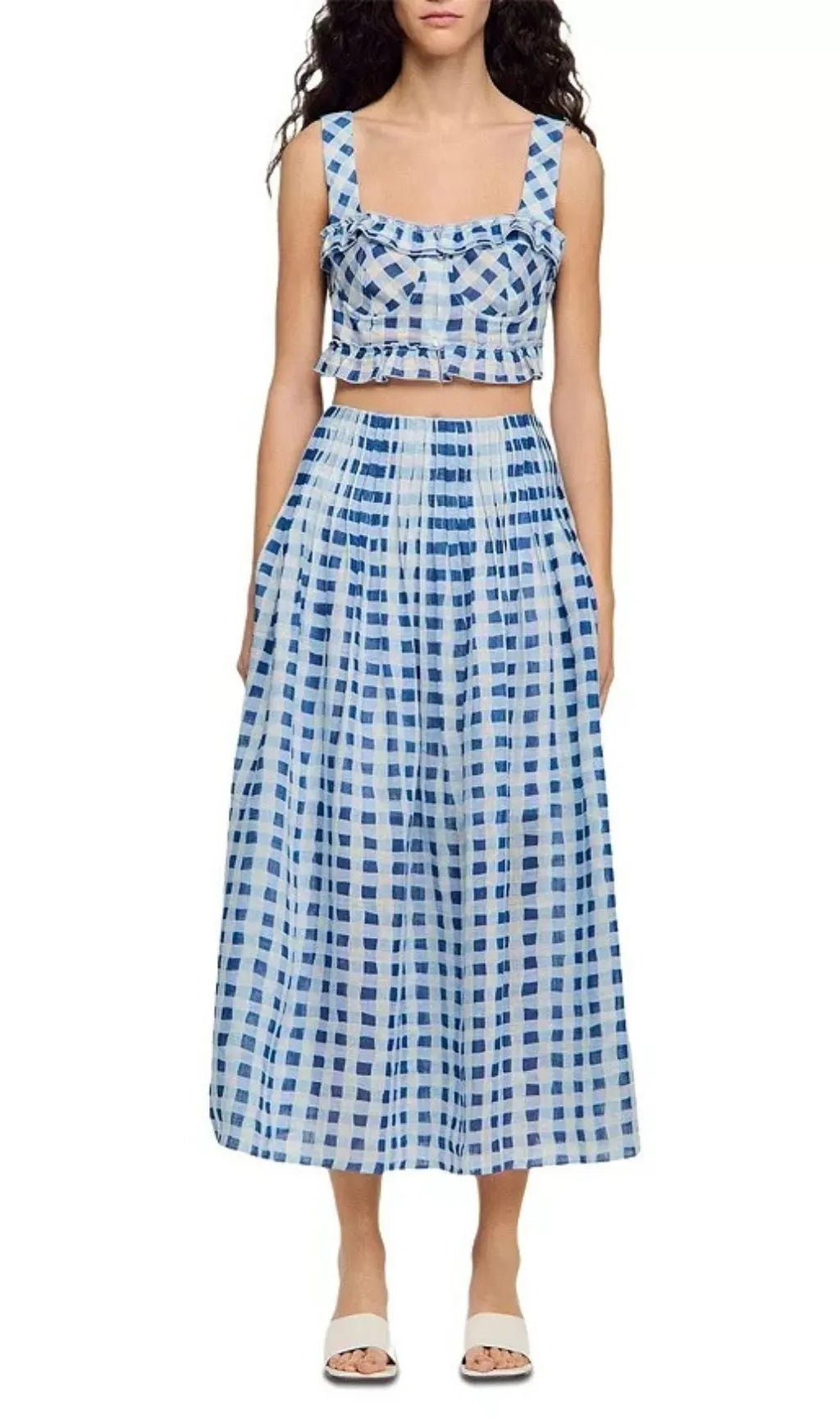 Josie Gingham Linen Blend Crop Top Flowering Girl