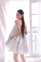 Tutu Light Blue Sleeveless Flower Diamond Short Doll Dress Flowering Girl