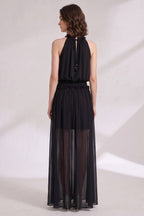 Black Chiffon A-Line Blouson Maxi Dress Flowering Girl