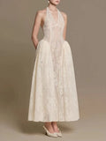 Falenor V Neck Lace Maxi Dress Flowering Girl