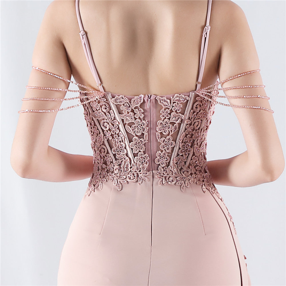 Chofa Pink Flower Bead Corset Maxi Dress Flowering Girl