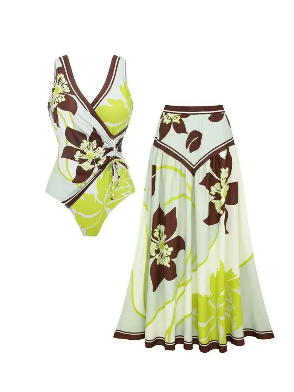 Ashgar Floral One-piece Swimsuit & Skirt Set Flowering Girl