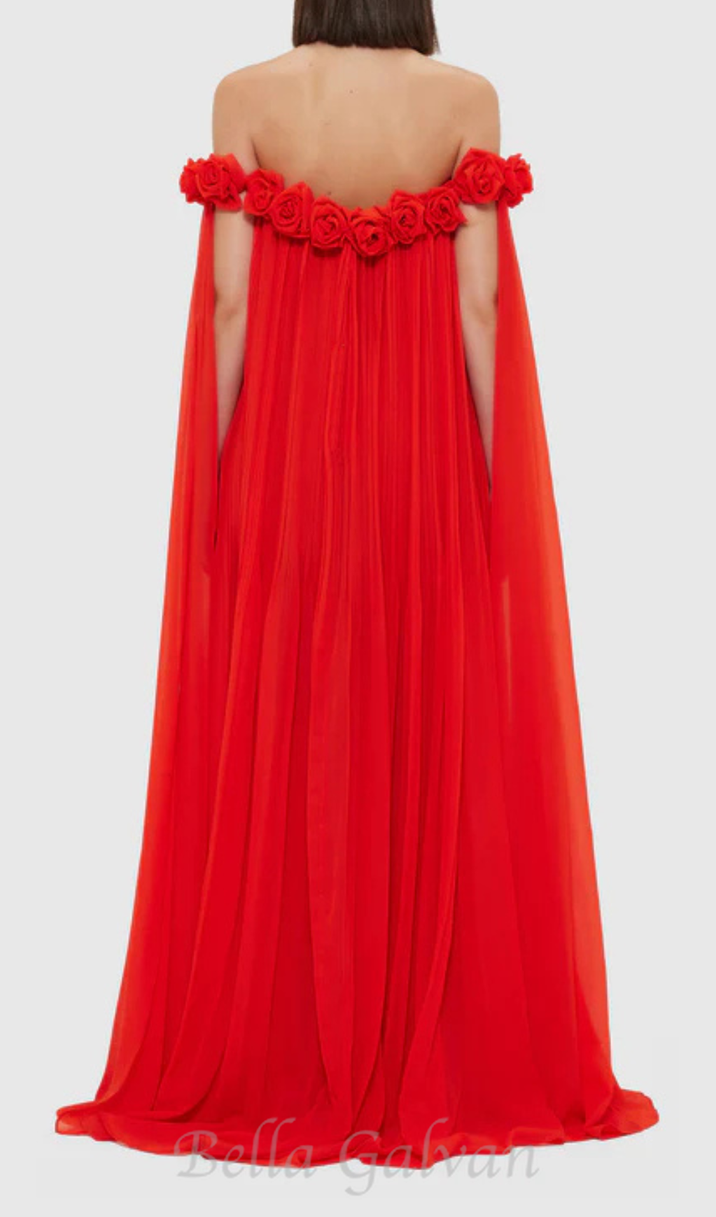 draped floor length dress in scarlet Flowering Girl