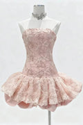 Katherine Embroidered Lace Ruffle Mini Dress In Pink Flowering Girl