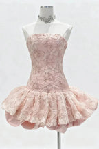 Katherine Embroidered Lace Ruffle Mini Dress In Pink Flowering Girl
