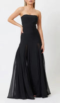 Strapless Mesh Insert A Line Maxi Dress Black Flowering Girl