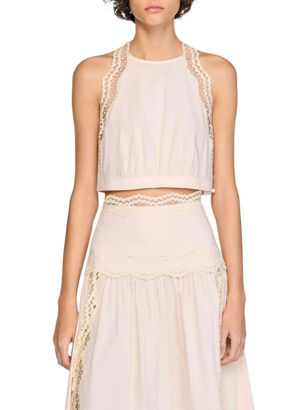 Cotton Crop Top with Lace Trim Flowering Girl