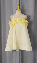 Gratho Strapless Flower Mini Dress In Yellow Flowering Girl