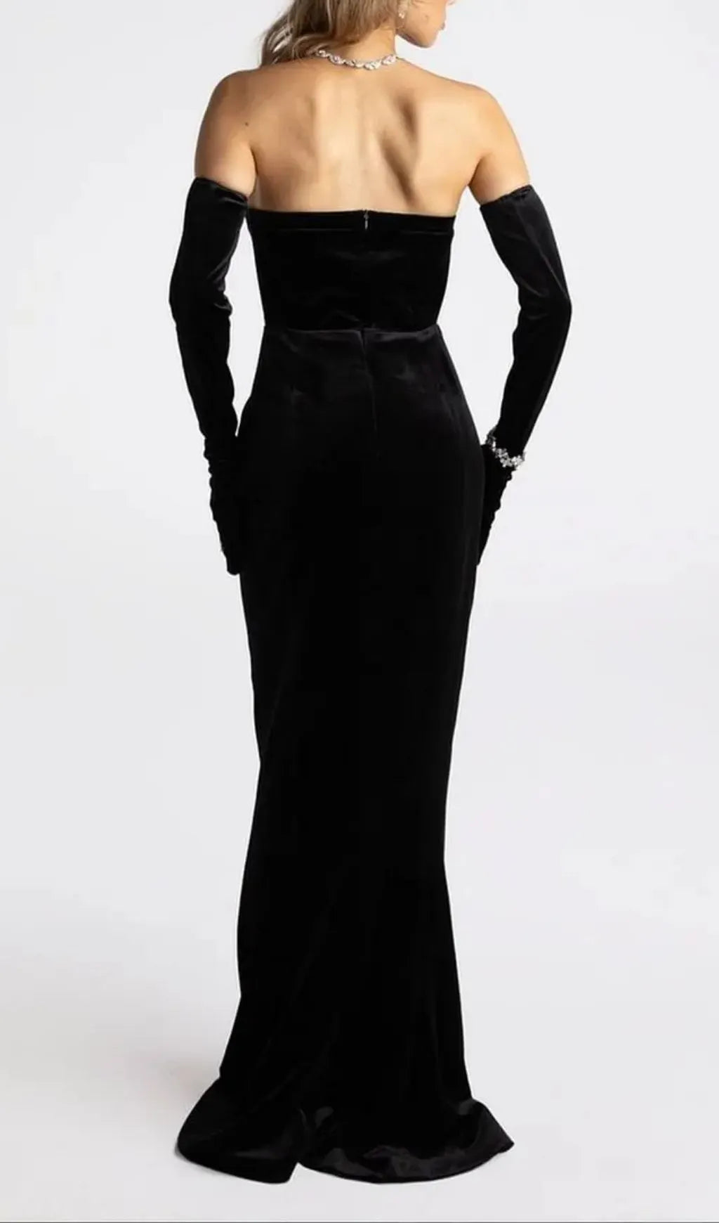 Ellen High Slit Velvet Strapless Maxi Dress In Black Flowering Girl