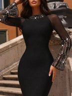 Mando Black Long Sleeve Diamante Bandage Maxi Dress Flowering Girl