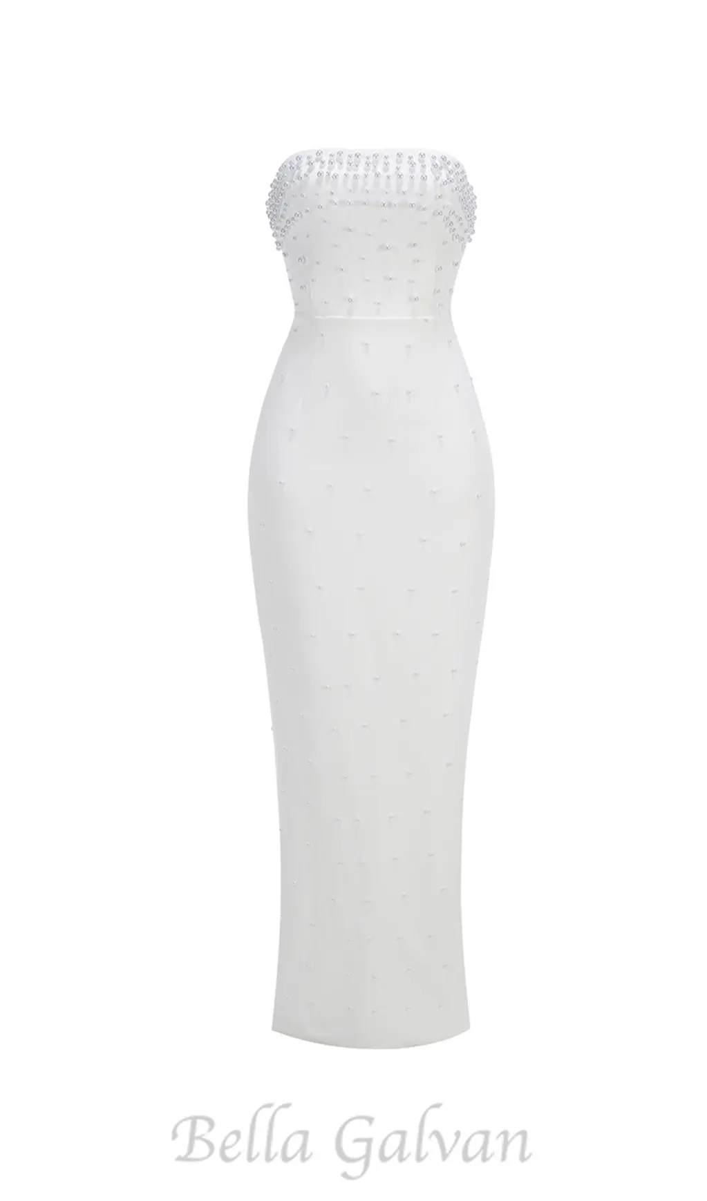 pearl-embellished strapless gown in white Flowering Girl