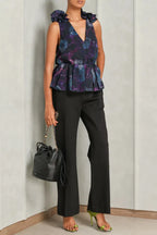 Floral Print Chiffon Ruffle Top Flowering Girl