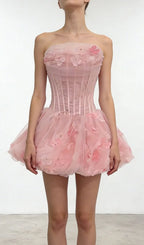Kalani Strapless Corset Flower Mini Dress Flowering Girl