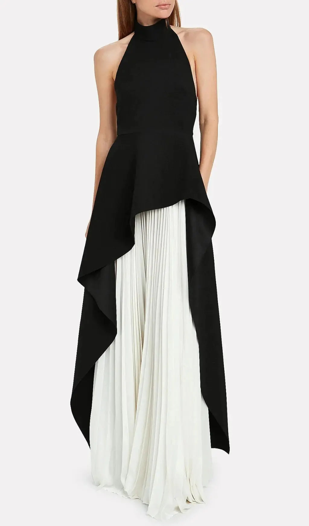 Bandage Halter Irregular Maxi Dress In Black And White Flowering Girl