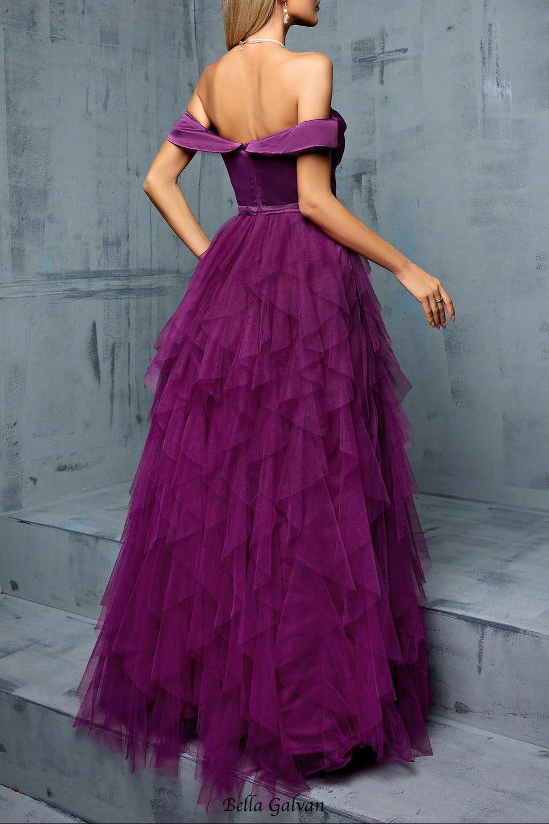 Yedda Spliced Ruffle Tulle Strapless Maxi Dress - Purple Flowering Girl
