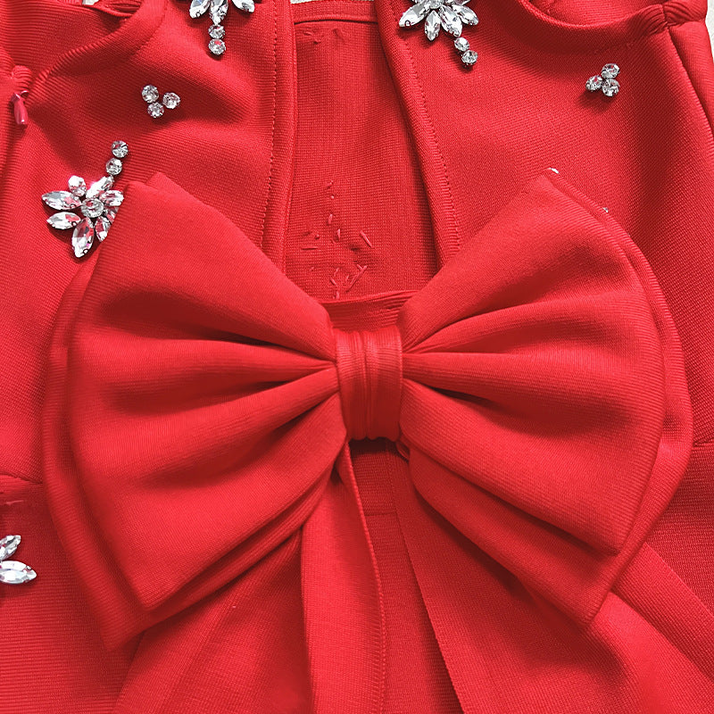 Adora Sleeveless Diamond Bow Bandage Mini Dress In Red Flowering Girl