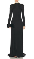 Iiona Black Backless Long Sleeve Maxi Dress Flowering Girl