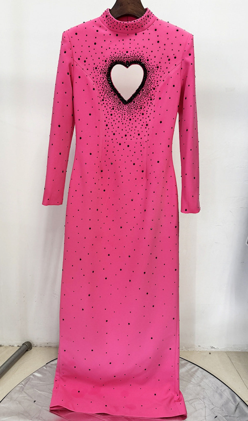 Duri Pink Heart Embellished Long Sleeve Maxi Dress Flowering Girl