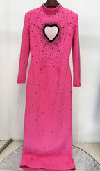 Duri Pink Heart Embellished Long Sleeve Maxi Dress Flowering Girl