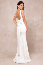 white bow square neck backless maxi dress Flowering Girl