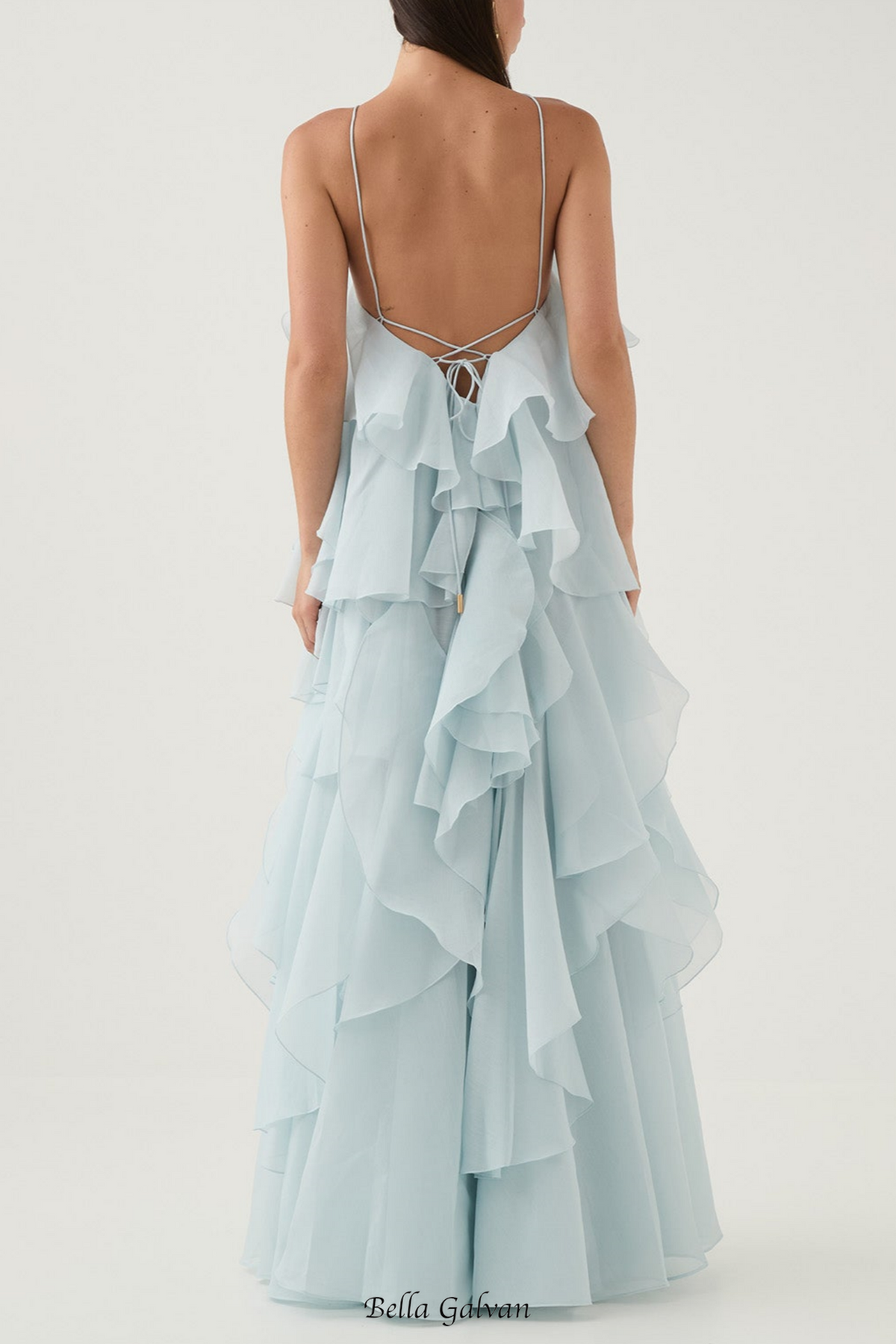 Caysie Halter Floral Ruffle Layered Maxi Dress in Blue Flowering Girl