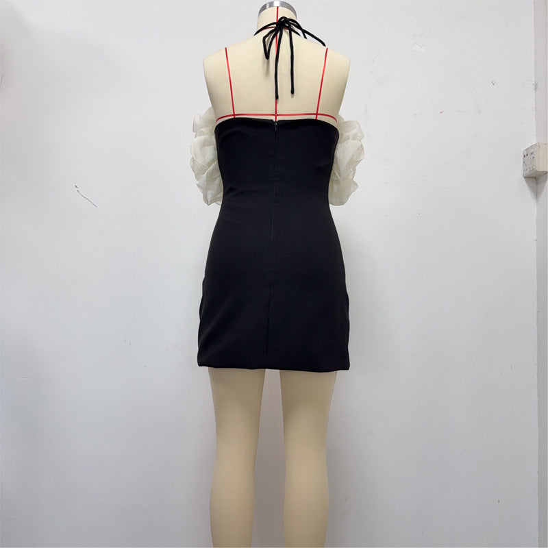 Rosemary Ruffle Backless Mini Dress In Black Flowering Girl