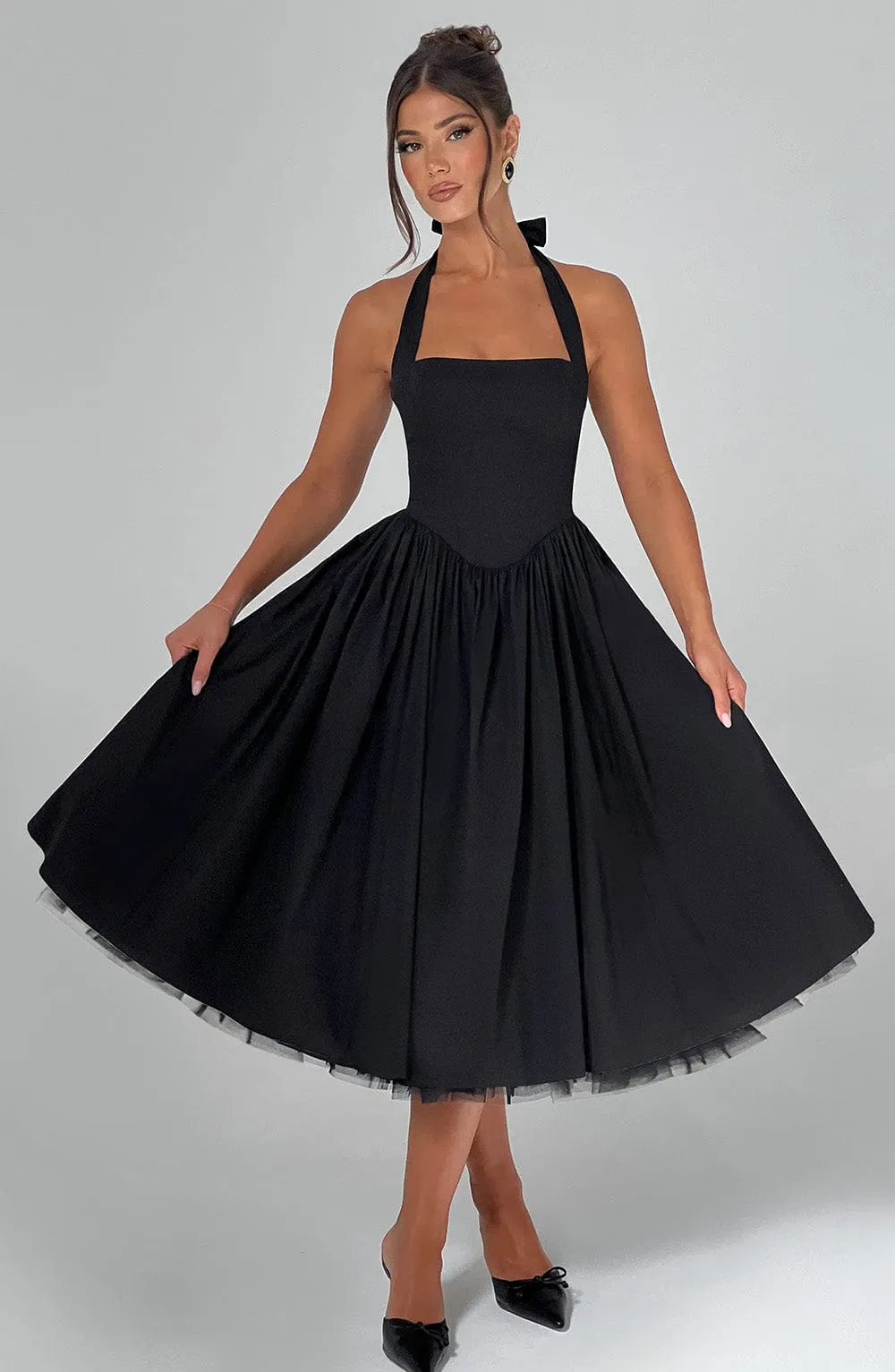 Cressida Midi Dress - Black Flowering Girl