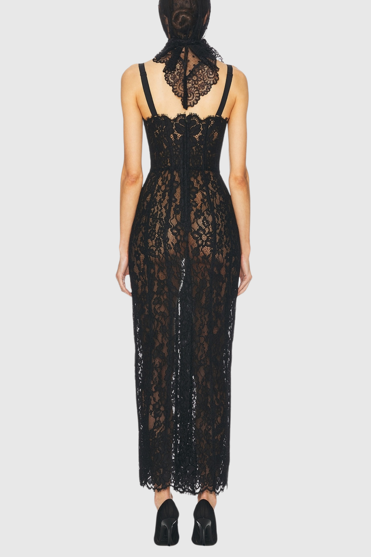 Freda Lace Corset Maxi Dress In Black Flowering Girl