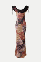 Rosala Print Mesh Off Shoulder Maxi Dress Flowering Girl