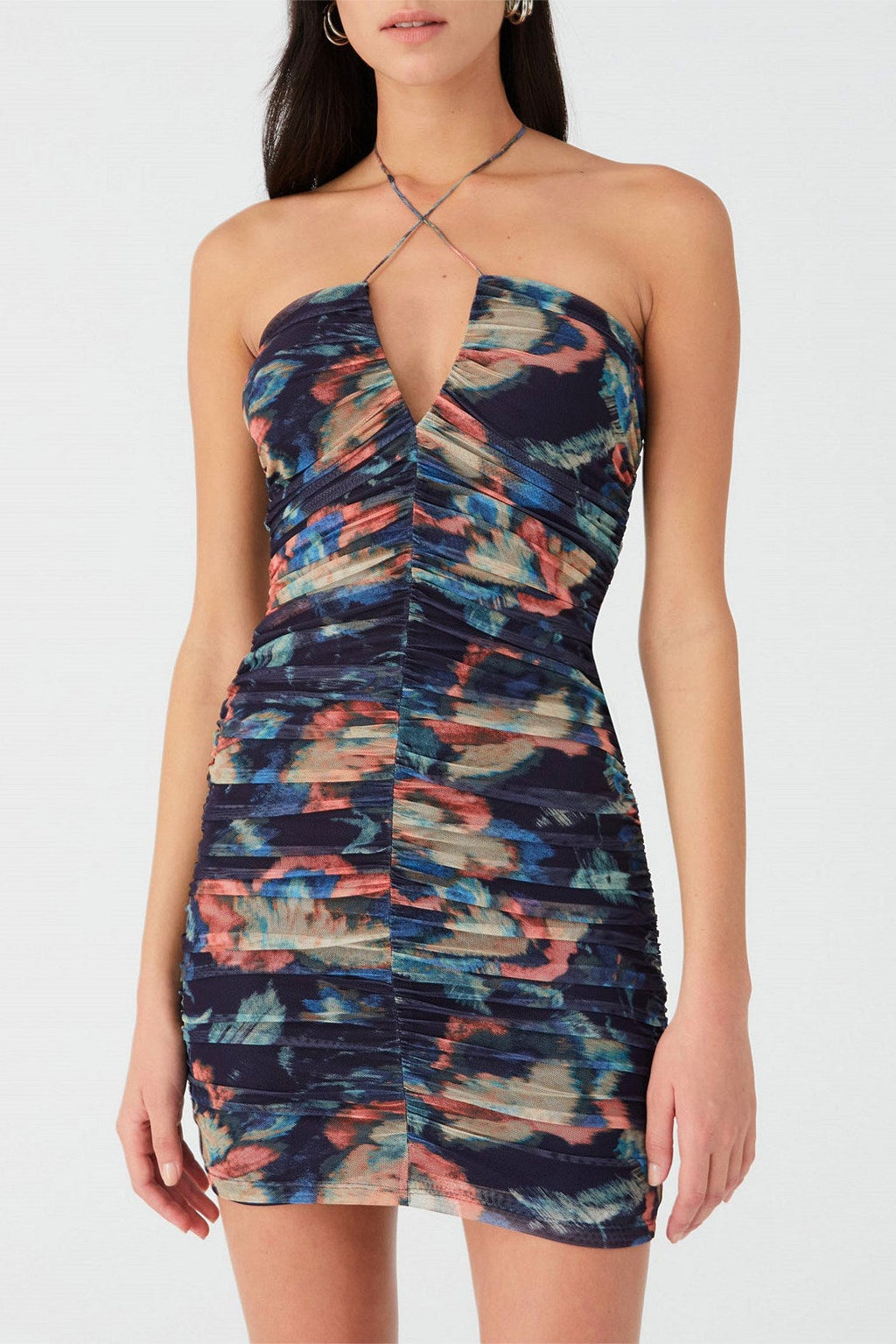 multicolor floral print pleated Bodycon Mini Dress Flowering Girl