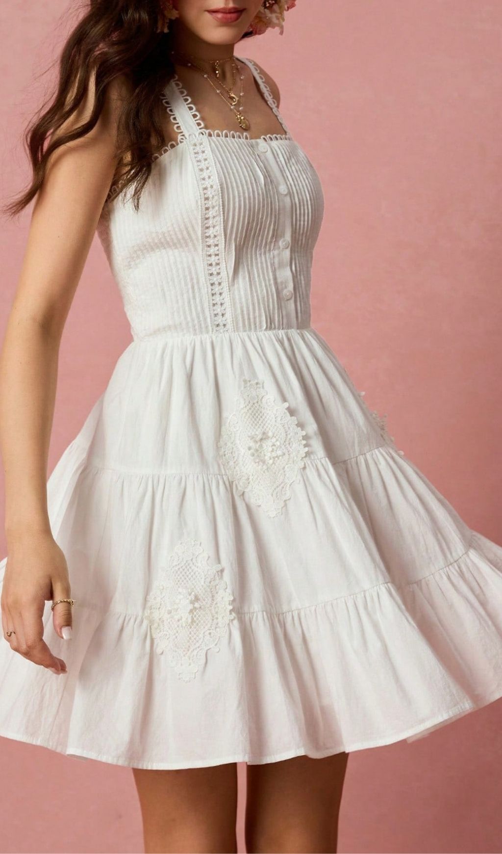 Landy White Pleated Mini Dress Flowering Girl