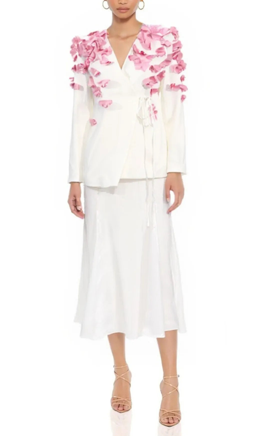 Feo White Flower Embellished Blazer Flowering Girl