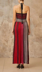 Ulysse Red Metallic Knit Halterneck Maxi Dress Flowering Girl