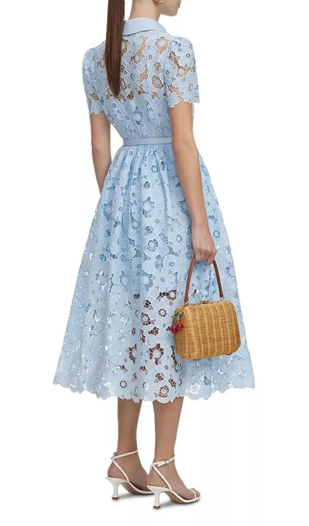 Lace Collared Midi Dress - Blue Flowering Girl