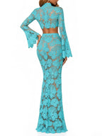 Senvora Long Sleeve Cutout Skirt Set Flowering Girl
