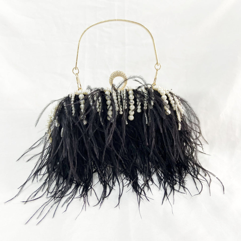 Ana Feather Pearl Chain Clutch Flowering Girl