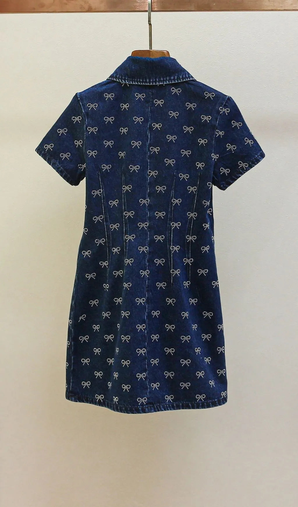 Denim Diamante Bow Collared Mini Dress Flowering Girl