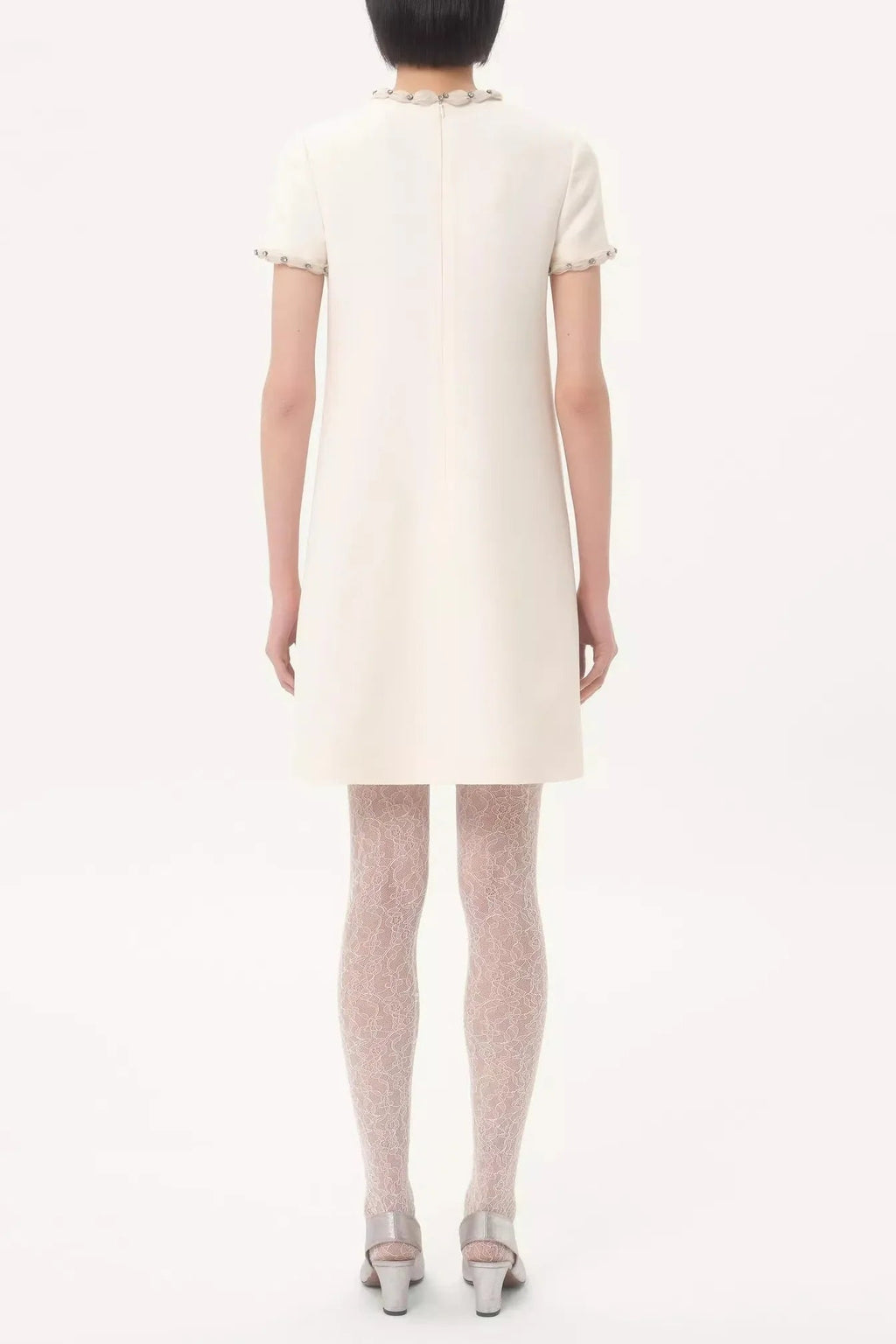 Jocelyn Rhinestone Embroidered Crepe Mini Dress In Ivory Flowering Girl