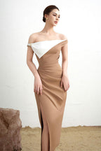 Layla Slit Off-Shoulder Twill Ankle Length Dress Flowering Girl