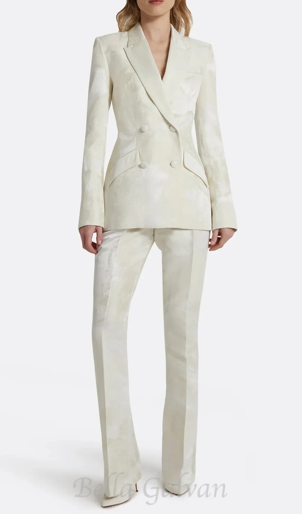 jacquard double-breasted blazer suit in ivory Flowering Girl