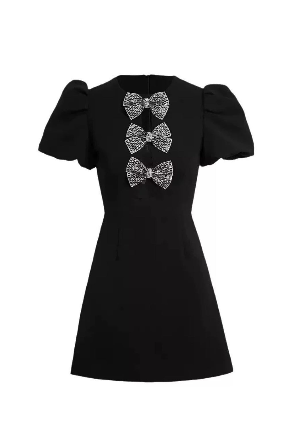 Vanessa Bow Puff Sleeve Mini Dress In Black Flowering Girl