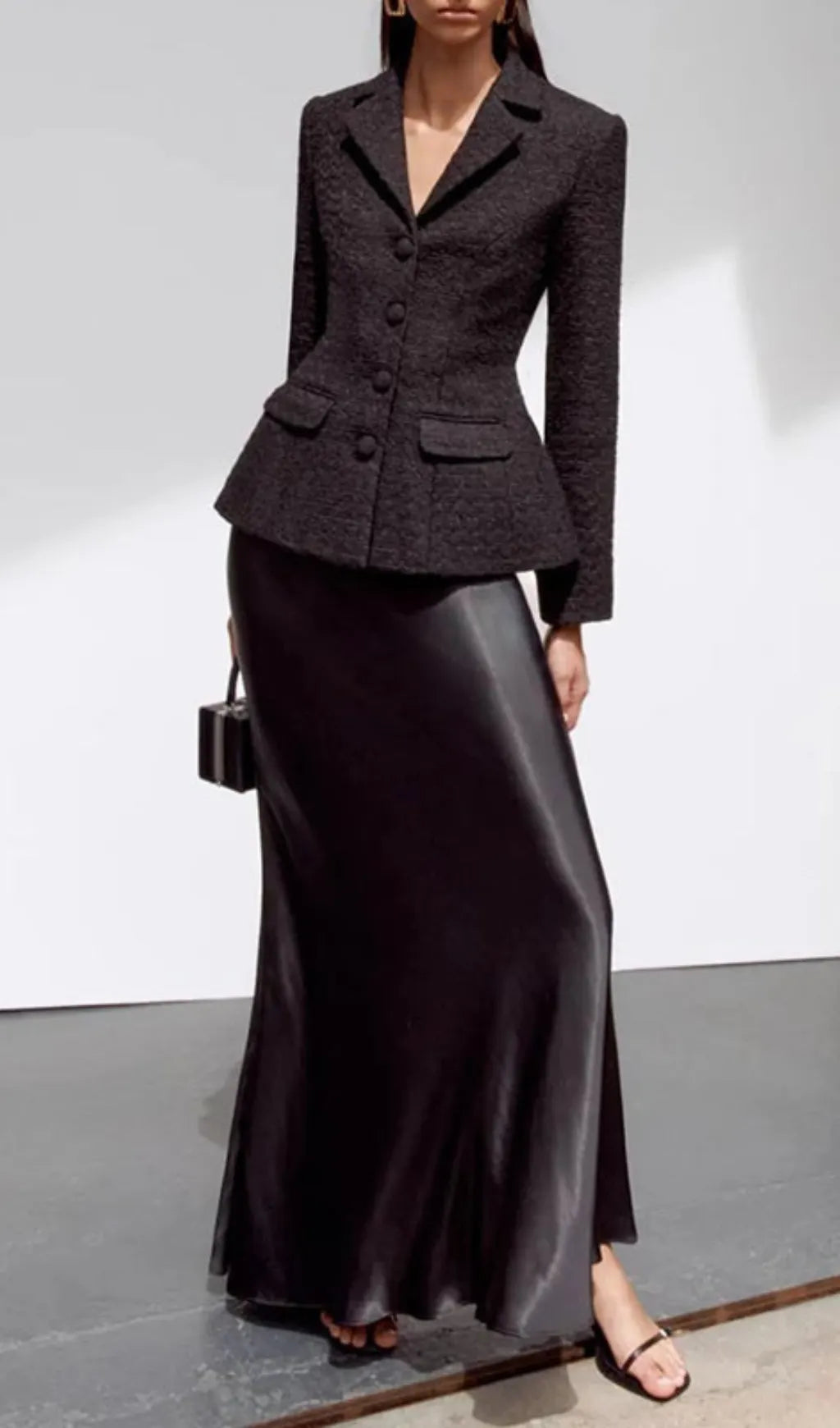 Ghia Black Long Sleeve Coat & Maxi Skirt Flowering Girl