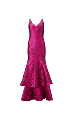Layer Jacquard Maxi Dress In Red Flowering Girl
