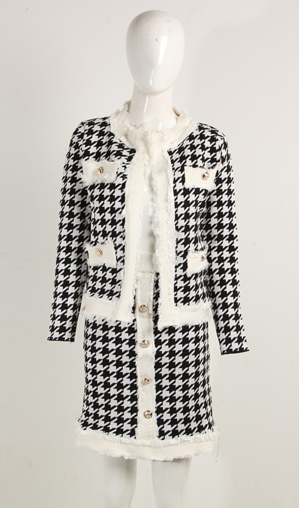 Houndstooth Knitted Skirt Set Flowering Girl