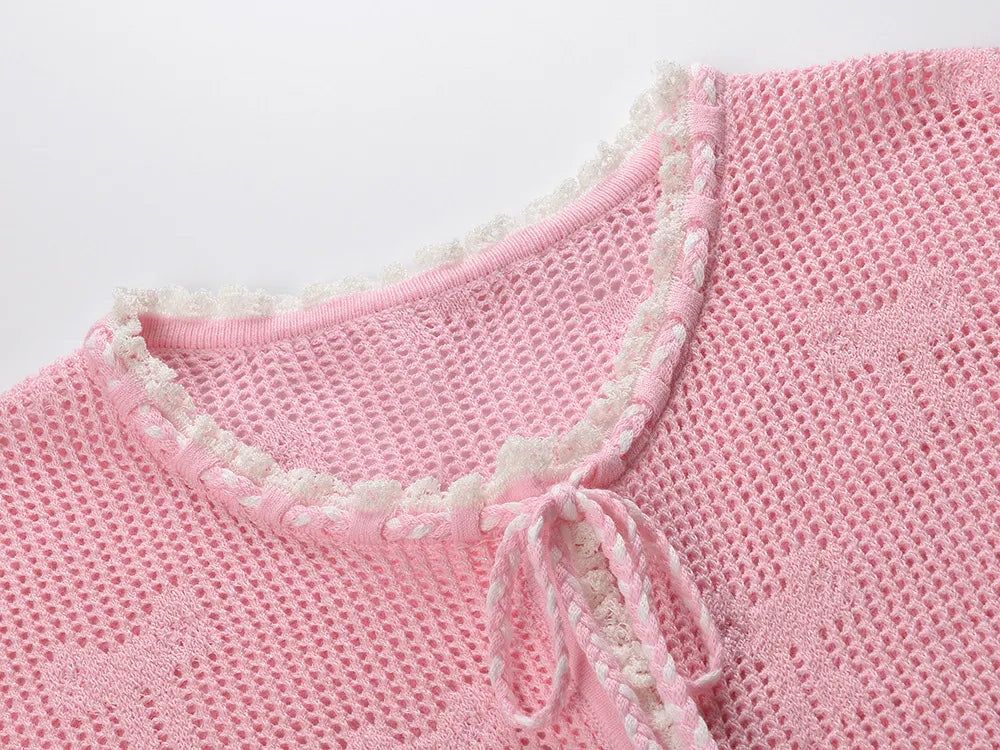 Joanna Knit Co-Ord Set With Pearl & Bow Detailing – Pink Flowering Girl
