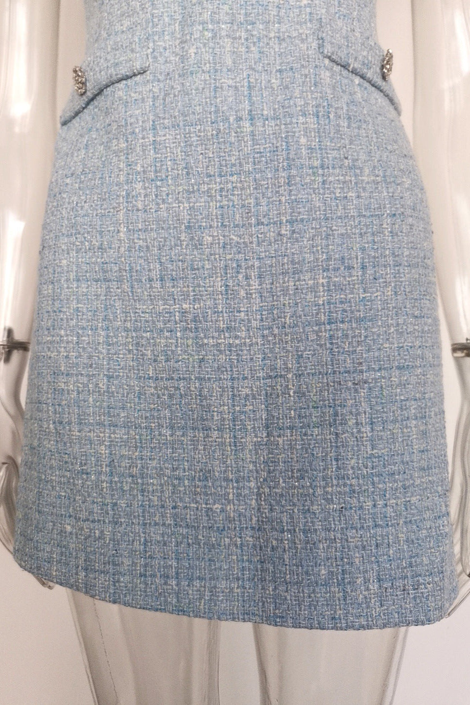 Halter Neck Tweed Vest Mini Dress In Blue Flowering Girl
