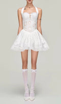 Dia White Halter Embroidery Mini Dress Flowering Girl