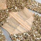 Sequin Long Sleeve Maxi Dress In Gold Flowering Girl