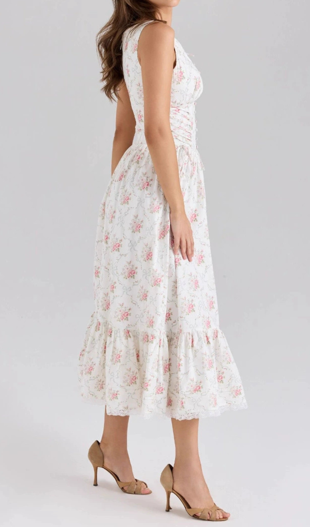 Haruhi Sleeveless Floral Midi Dress Flowering Girl