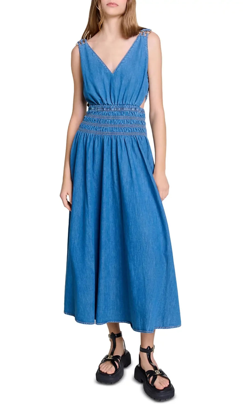 Runim Cutaway Denim Maxi Dress Flowering Girl